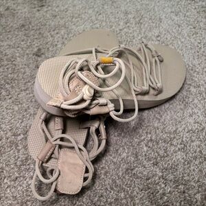 TEVA Khaki Platform Sandals, Elastic Straps